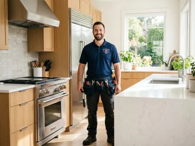 Appliance Repair Hero technician in a Bland, VA kitchen after an appliance repair
